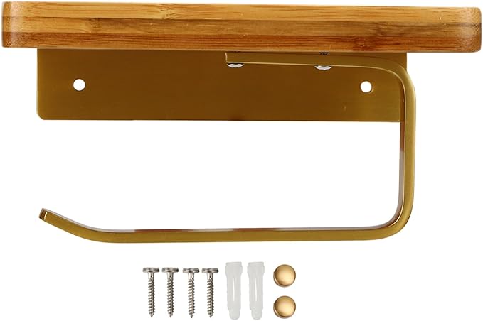 Paper Towel Holder Industrial Style Decorative Wall Mounted Rack Organizer for Kitchen Bathroom Office EcoFriendly Gold 7.9x4.7x4.1in