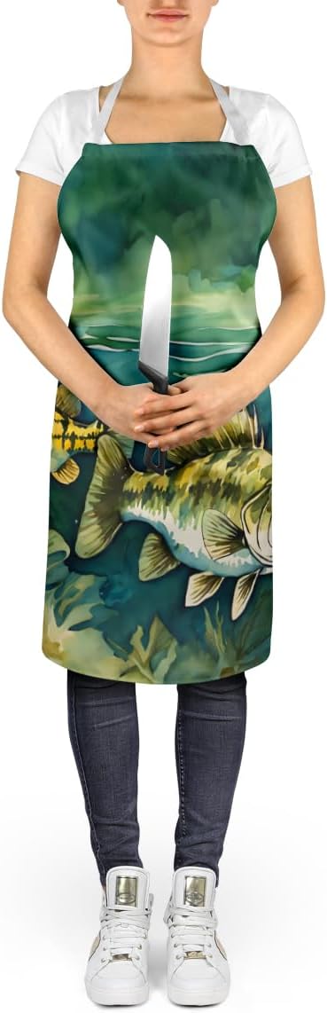 Caroline's Treasures Smallmouth Bass Apron Cooking Kitchen Server Baking Crafts Gardening for Adult Women Men, Unisex, Large, Multicolor