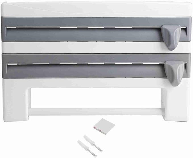 Kitchen Tool Cling Film Cut Wall Mount Storage Rack, Elegant and Convenient Paper Towel Holder for Modern Kitchen, Suitable for Foil Film Storage (Grey White)