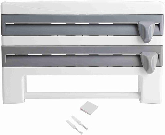Kitchen Tool Cling Film Cut Wall Mount Storage Rack, Elegant and Convenient Paper Towel Holder for Modern Kitchen, Suitable for Foil Film Storage (Grey White)