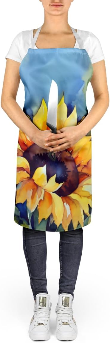 Caroline's Treasures Sunflowers in Watercolor Apron Cooking Kitchen Server Baking Crafts Gardening for Adult Women Men, Unisex, Large, Multicolor