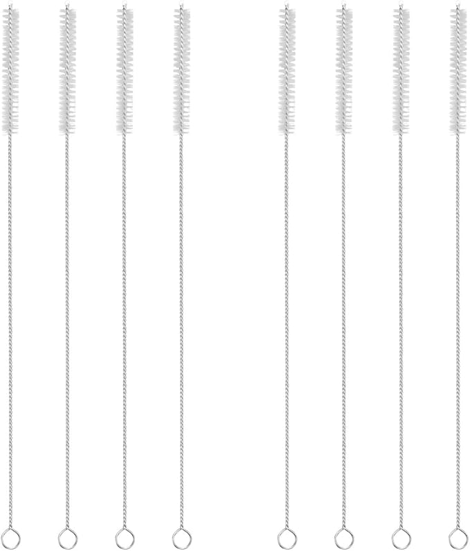 Drinking Straw Cleaning Brushes Set 17" Extra Long 1/2" Extra Wide Pipe Tube Cleaner Nylon Bristles Stainless Steel Handle - 17" x 1/2" (12 mm) - Set of 8