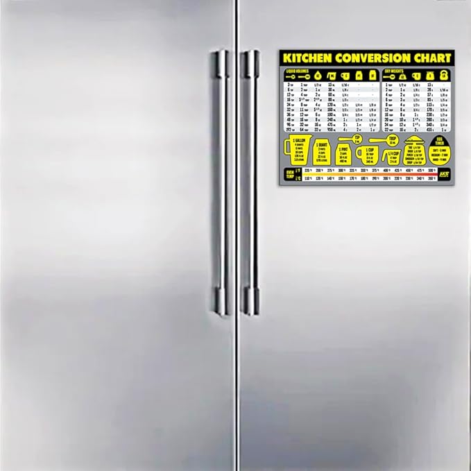 Kitchen Measurement Conversion Chart Magnet - Extra Large Easy to Read Magnetic Kitchen Decor - Weight, Liquid, Temperature Recipe Measuring Tool - Cooking, Cookbook & Baking Accessories Fridge Magnet