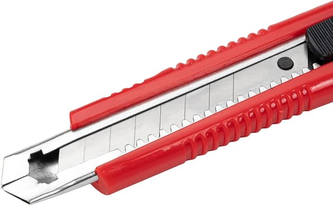 Handy Tek 6.5 Inch Utility Knives, 4 Anti-Slip Box Knives - Heavy Duty, Retractable, Red Plastic Box Cutters, Built-In Lock, Sharp Blade - Restaurantware