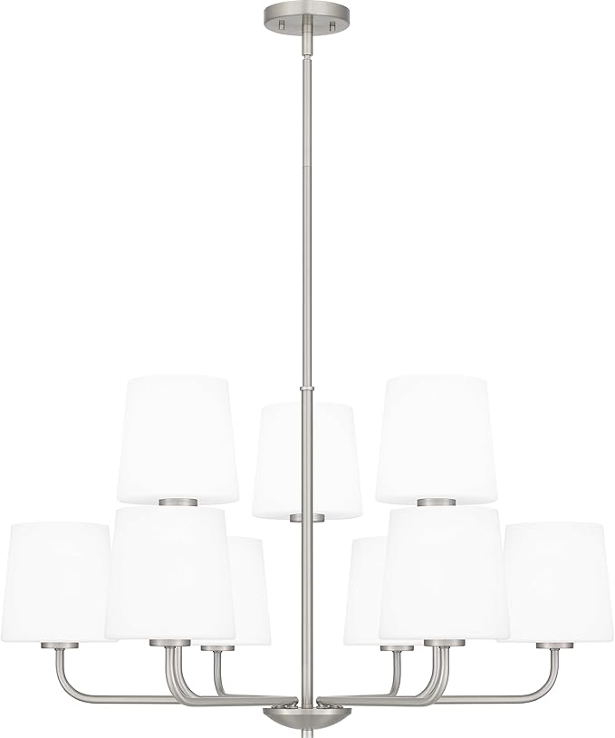 Quoizel Gallagher 2-Tier Chandelier, 32 Inch 9-Light Brushed Nickel Hanging Ceiling Light Fixture, Max Adjustable Height 57", Modern Industrial Design for Dining, Living Room, Kitchen or Office