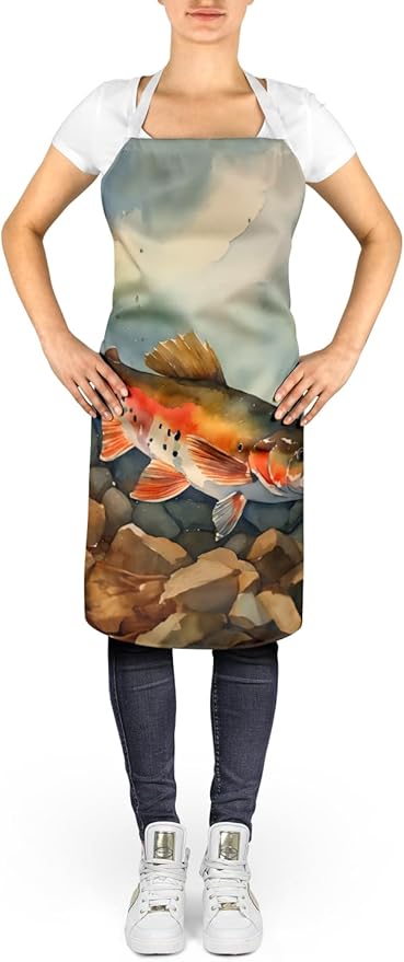 Caroline's Treasures Brook Trout Apron Cooking Kitchen Server Baking Crafts Gardening for Adult Women Men, Unisex, Large, Multicolor