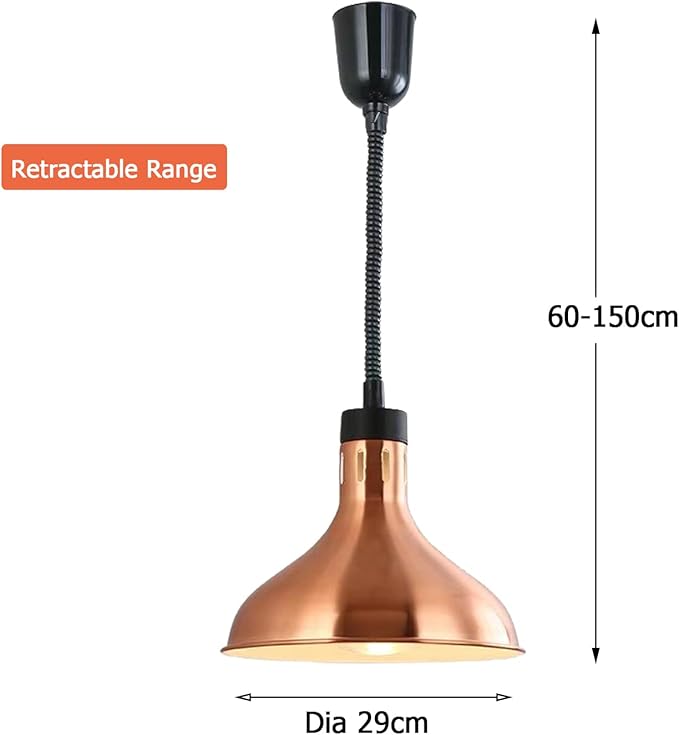 KOUDA Hanging Commercial Food Warmer Lights Telescopic Heating Lamps For Buffet Kitchen Restaurant (Bronze, Dia.29cm, Adjustable Height.60-150cm)