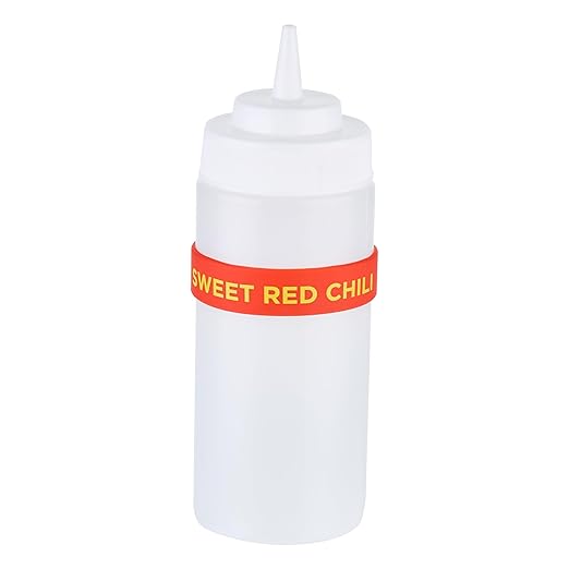 Restaurantware Silicone Squeeze Bottle Band 10 Count 2.75 Inch Dishwasher Safe Condiment Identification Band, Sweet Red Chili Red Non-Slip Label Band for Condiment Labeling at Restaurants, Food Trucks