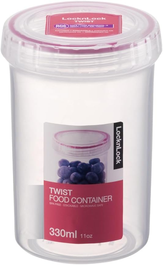 LOCK & LOCK Easy Essentials Twist Food Storage lids/Airtight containers, BPA Free, Tall-11 oz-for Nuts, Clear