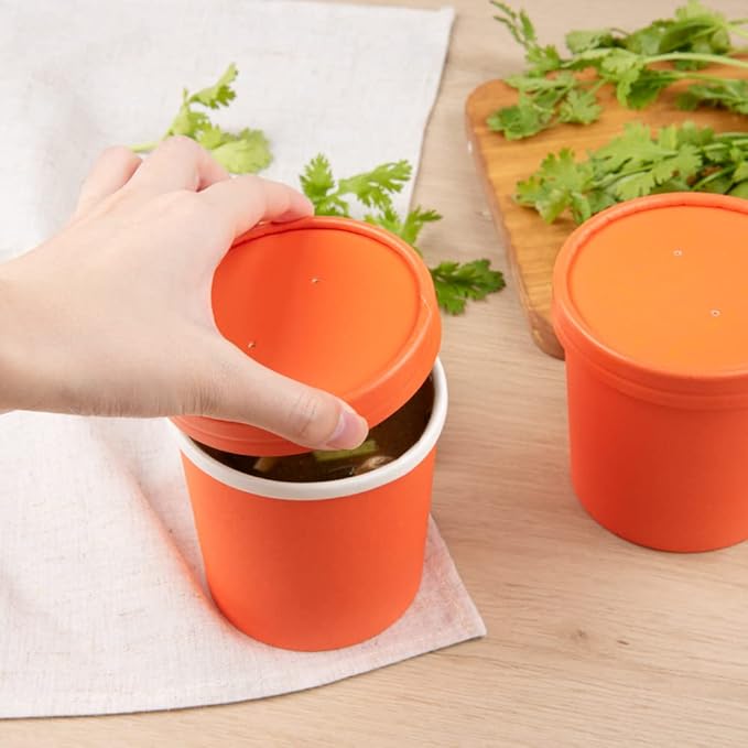 Restaurantware-LIDS ONLY: Bio Tek Lids For 8/12 Ounce Soup Containers, 200 Vented Lids For Paper Soup Containers - Soup Cups Sold Separately, Microwavable, Orange Paper Lids, Hot And Cold Foods