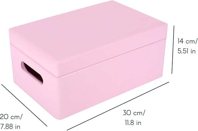 Creative Deco Large Pink Wooden Box Storage with Hinged Lid | 11.8x7.87x5.51in (+-0.5) | Keepsake with Handles | Gift Box for Tool Dog Toy Shoes Kitchen Storage | Wood Keepsake Chest Trunk