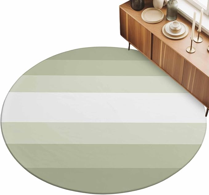 Washable Round Area Rug Modern Sage Green Gradient Style Circle Rugs Floor Carpet for Living Room Bedroom, Farmhouse Ombre Stripe Soft Non Slip Round Rug 5ft