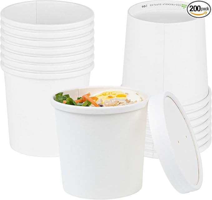 Restaurantware-Bio Tek 12 Ounce Disposable Soup Cups, 200 Microwavable Paper Soup Cups - Vented Lids Sold Separately, Hot And Cold Foods, White Paper To Go Containers, For Desserts Or Treats