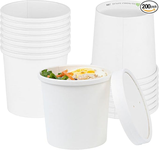 Restaurantware-Bio Tek 12 Ounce Disposable Soup Cups, 200 Microwavable Paper Soup Cups - Vented Lids Sold Separately, Hot And Cold Foods, White Paper To Go Containers, For Desserts Or Treats