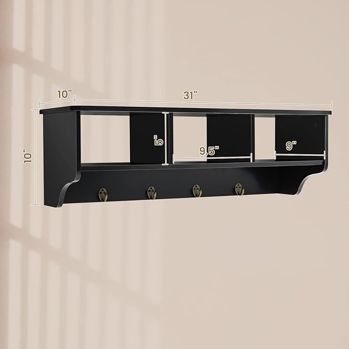 Casart Hanging Shelf Wall Mounted Storage Cabinets W/Hooks for Bedroom, Living Room and Entryway (Black)