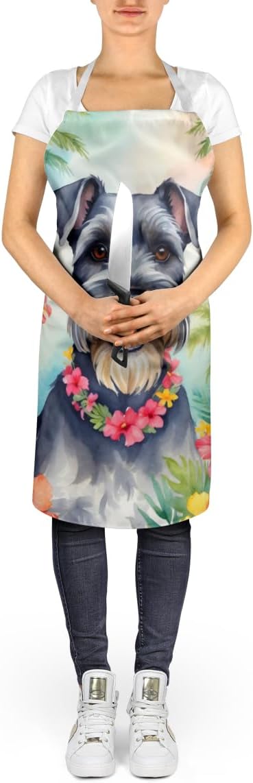 Caroline's Treasures Schnauzer Luau Apron Cooking Kitchen Server Baking Crafts Gardening for Adult Women Men, Unisex, Large, Multicolor