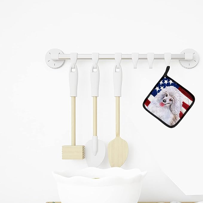 Caroline's Treasures BB9683PTHD Medium White Poodle Patriotic Pair of Pot Holders Kitchen Heat Resistant Pot Holders Sets Oven Hot Pads for Cooking Baking BBQ, 7 1/2 x 7 1/2