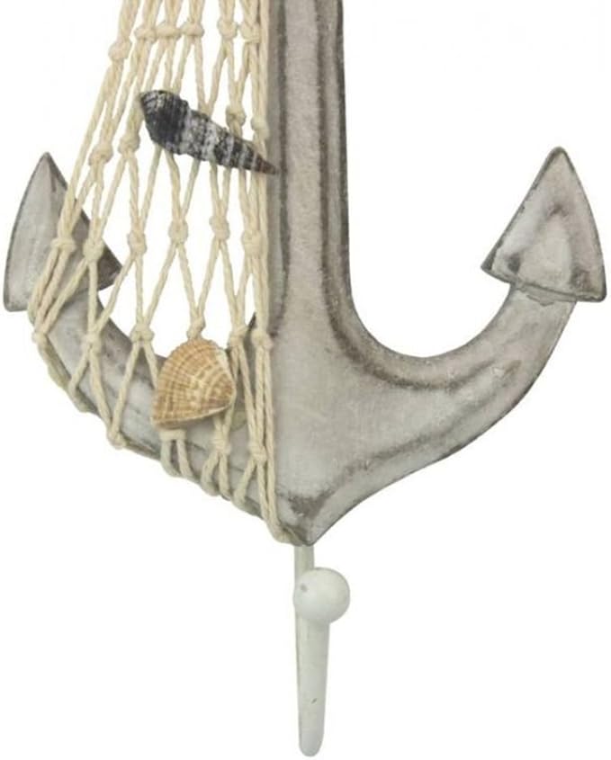 Hampton Nautical 7" Decoration Wooden Whitewashed Decorative Anchor with Hook