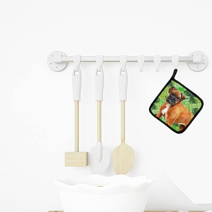 Caroline's Treasures BB9814PTHD German Boxer St Patrick's Pair of Pot Holders, Green Kitchen Heat Resistant Pot Holders Sets Oven Hot Pads for Cooking Baking BBQ, 7 1/2 x 7 1/2