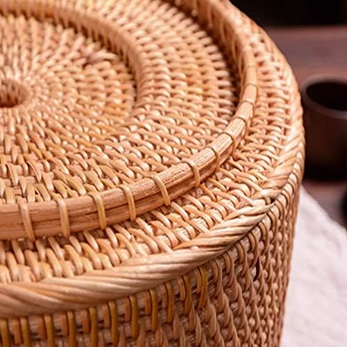 Hand-woven Basket Primary Colours Simple retro Rattan Storage Boxes with lids Jewelry Tea set Storage Boxes Household items (small)