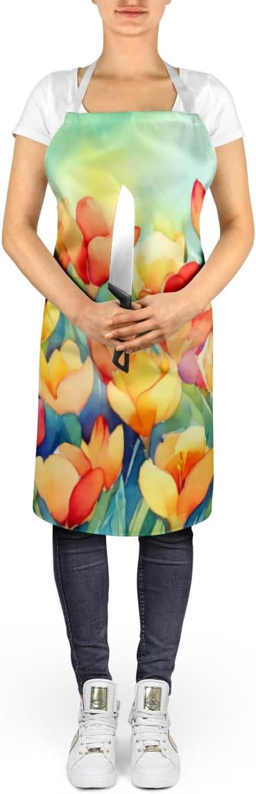 Caroline's Treasures Freesias in Watercolor Apron Cooking Kitchen Server Baking Crafts Gardening for Adult Women Men, Unisex, Large, Multicolor