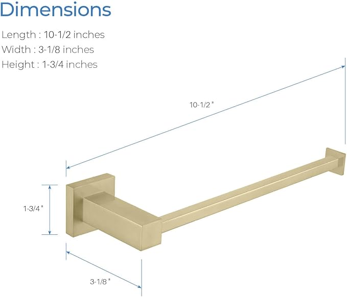 KIBI Cube 10 Inch Hand Towel Bar | Solid Brass Wall Mounted Bathroom Towel Holder for Small Spaces | Modern & Durable Design | Rust-Resistant Finish (Brushed Gold, KBA1503)
