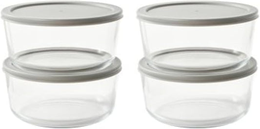 8-Piece Glass Food Storage Containers Set (4 Containers + 4 BPA-Free Lids) | 6.5-Cup, Leakproof | Microwave, Freezer, Oven & Dishwasher Safe | Ideal for Meal Prep & Pantry Organization, Grey