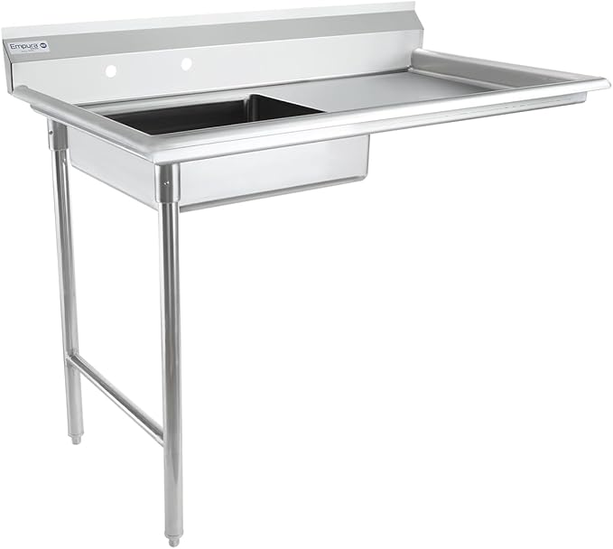 Empura 48" Wide Stainless Steel Soiled Dishtable, Undercounter Left Hand Side Commercial Worktop Table for Restaurant Diner Cafeteria Kitchen, 7.5" Backsplash, 48" W x 30" D x 41.5" H, 16-Gauge, NSF