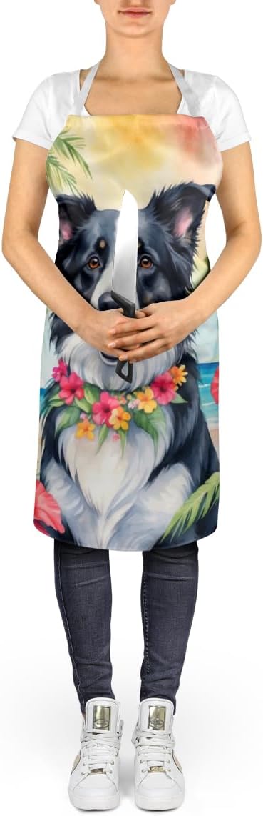 Caroline's Treasures Border Collie Luau Apron Cooking Kitchen Server Baking Crafts Gardening for Adult Women Men, Unisex, Large, Multicolor