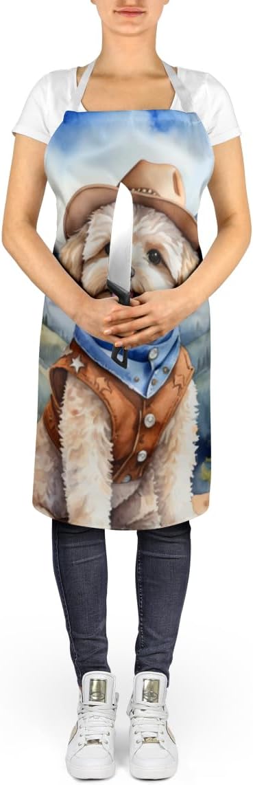 Caroline's Treasures Maltipoo Cowboy Welcome Apron Cooking Kitchen Server Baking Crafts Gardening for Adult Women Men, Unisex, Large, Multicolor