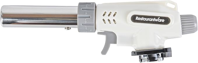 Restaurantware-RW Pyro Creme Brulee Torch With Adjustable Flame, 1 Refillable Culinary Blow Torch - Butane Gas Tank Not Included, No Flaring, White, For Baking, Cooking, BBQ, And More