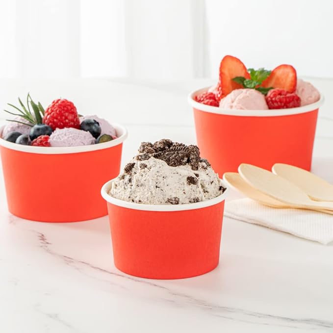 Coppetta 3-Ounce Dessert Cups, 200 Disposable Ice Cream Cups - Lids Sold Separately, Heavy-Duty, Red Paper Frozen Yogurt Bowls, For Hot And Cold Foods, Perfect For Gelato Or Mousse - Restaurantware