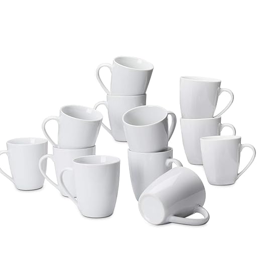 Amazon Basics Porcelain Heat Resistant Coffee Mugs, Microwave and Oven Safe, 12 oz, White, 12 Count