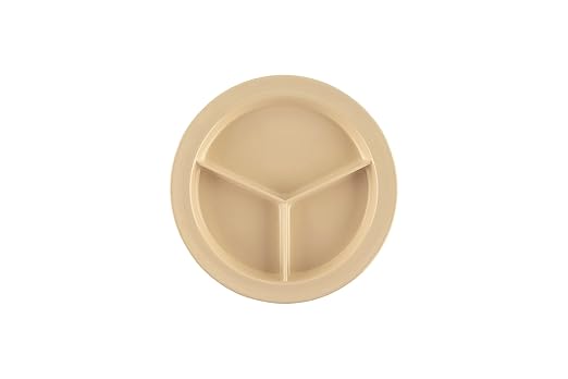 G.E.T. CP-530-T-EC Heavy-Duty 3 Compartment Plastic Divided Compartment Plates, Deep Sided, 9", Tan (Set of 4)