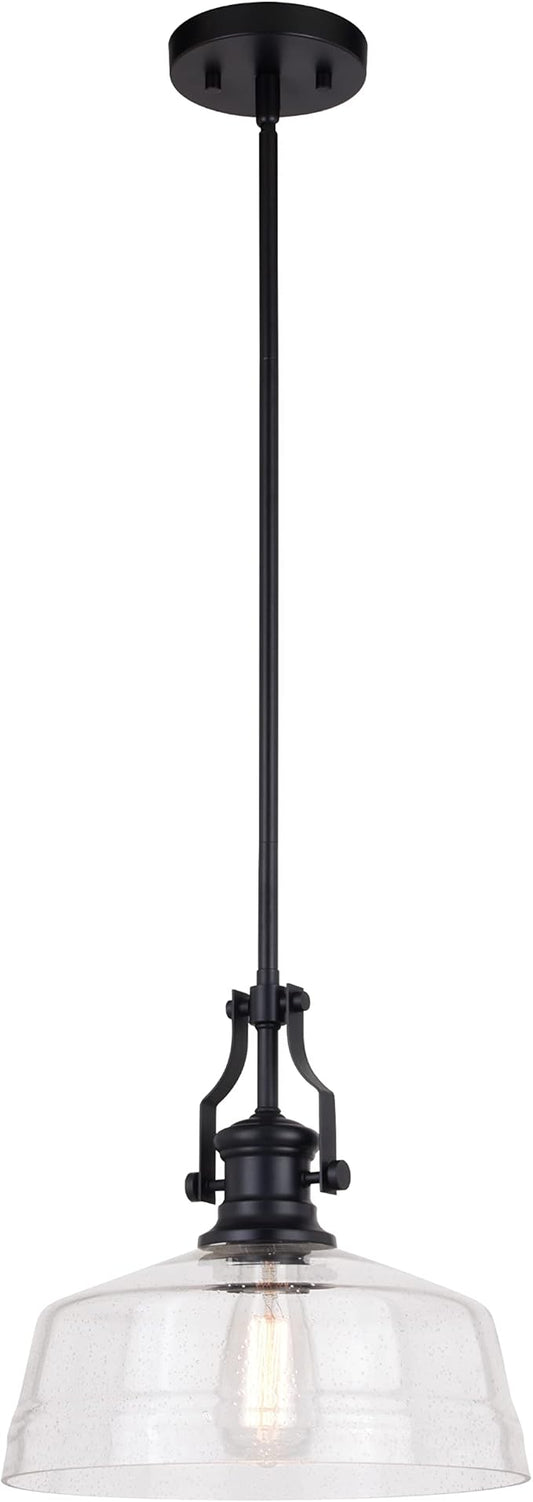 VAXCEL Beloit 1 Light Matte Black Farmhouse Pendant Light with Clear Glass Dome