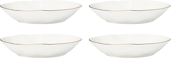Lenox Dinnerware Set, Blue Bay White Pasta Bowls, Set of 4, Service For 4, Dishwasher and Microwave Safe, Made of Porcelain, 24 Ounce Capacity, Salad Bowl, Pasta Bowl, Gold Branding (White, 4 Pieces)