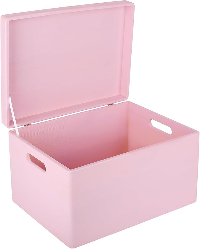 Creative Deco Large Pink Wooden Box Storage with Hinged Lid | 15.8x11.8x9.44in (+-0.5) | Keepsake Gift Box Storage Document | Wood Chest Trunk PRODUCT NOT INTENDED FOR 15 YEARS OR BELOW
