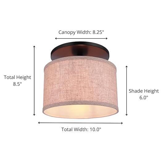 Instant Flush Mount Recessed Can Conversion Kit – Brushed Bronze with Natural Linen Drum Shade – Converts 6" Recessed Cans into Decorative Fixtures – Worth Home Products