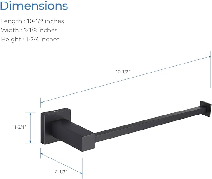 KIBI Cube 10 Inch Hand Towel Bar in Matte Black | Solid Brass, Wall Mounted, Rust-Resistant Finish Bathroom Towel Holder for Bathroom, Kitchen, Washroom | Modern & Durable Design (KBA1503MB)
