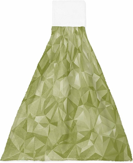 Alandar Home Kitchen Tie Towel Set of 1, Sage Green Geometric Art Absorbent Soft Hand Towels for Bathroom Hanging Towels, Abstract Modern Patterns Fast Drying Cleaning Cloth with Loop