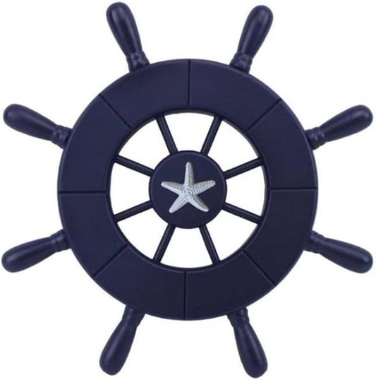 Hampton Nautical Wheel-9-104-starfish Decorative Ship Wheel with Starfish, 9", Dark Blue