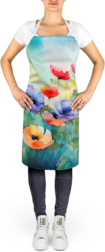 Caroline's Treasures Anemones in Watercolor Apron Cooking Kitchen Server Baking Crafts Gardening for Adult Women Men, Unisex, Large, Multicolor
