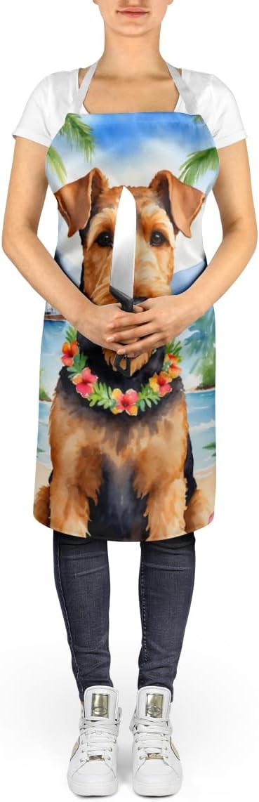 Caroline's Treasures Airedale Terrier Luau Apron Cooking Kitchen Server Baking Crafts Gardening for Adult Women Men, Unisex, Large, Multicolor