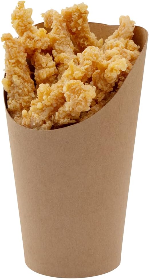 Restaurantware Bio Tek 16 Ounce French Fry Containers 100 Disposable Charcuterie Cups - Incline Design Round Kraft Paper French Fry Cups Stackable For Waffles Chips or Popcorn