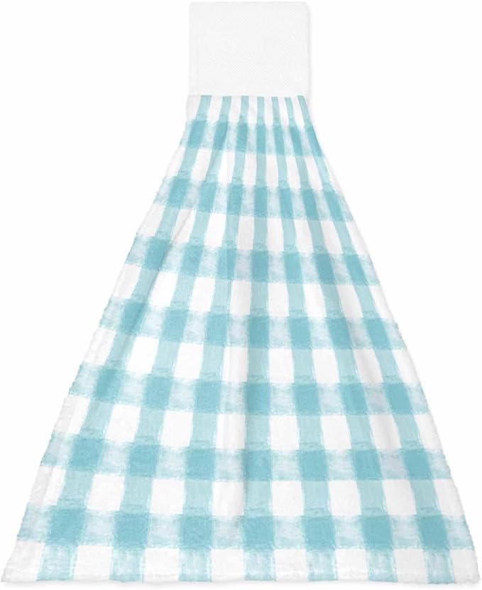 Alandar Home Kitchen Tie Towel Set of 1, Country Farm Buffalo Plaid Grid Absorbent Soft Hand Towels for Bathroom Hanging Towels, Watercolor Classic Lattice Fast Drying Cleaning Cloth with Loop
