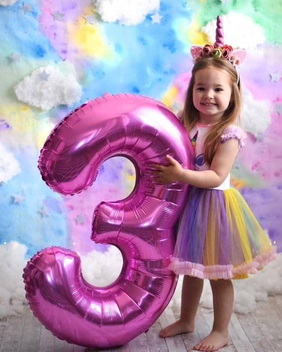 40 Inch 3rd Number Balloons, Three Hot Pink Happy Birthday Balloons for Girls Boys Babies, Number Balloons for 3 13 23 30 Wedding Bridal Shower Anniversaries Party