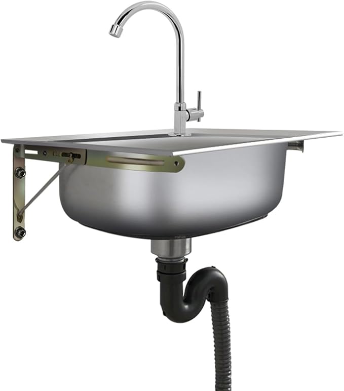 Commercial Sink Hand Washing Basin, Utility Sink Single Bowl Stainless Steel Kitchen Sink, with Drainer Unit and Tap, for Restaurant, Bar, Cafe, Salon & Spa, Home,42x36cm