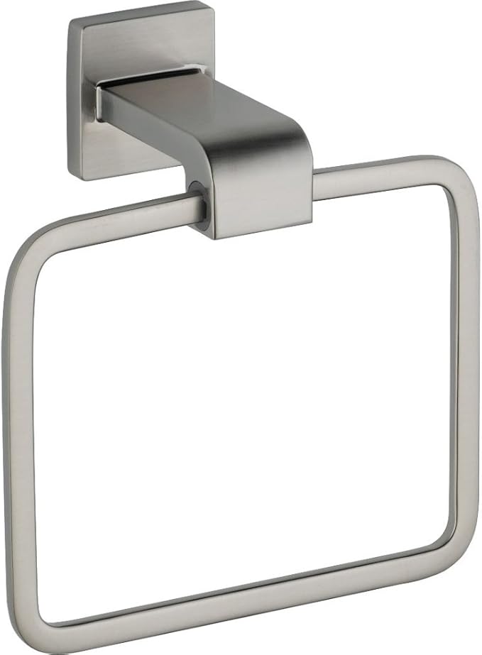 Delta Ara (1-Pack) Hand Towel Holder Brilliance Stainless Steel Towel Racks for Bathroom Wall Square Towel Ring Holder for Bath Towel Hanger for Kitchen, Bathroom Accessories 77546-SS