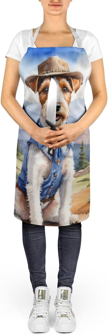 Caroline's Treasures Fox Terrier Cowboy Welcome Apron Cooking Kitchen Server Baking Crafts Gardening for Adult Women Men, Unisex, Large, Multicolor