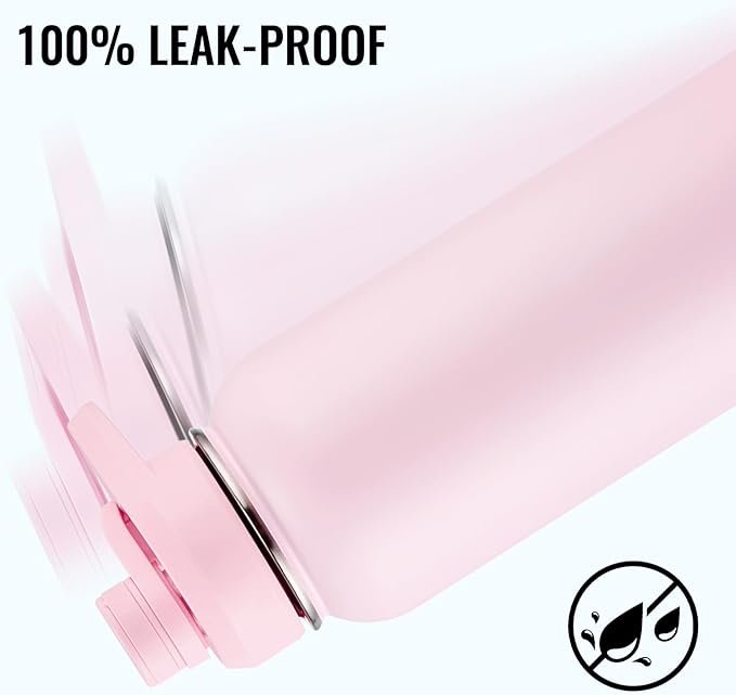 Fijinhom 32 oz Insulated Water Bottle with Handle, 304 Stainless Steel Water Bottles with Wide Mouth, Double Wall Vacuum Sports Water Bottle, BPA Free, Keep Cold and Hot, Pink